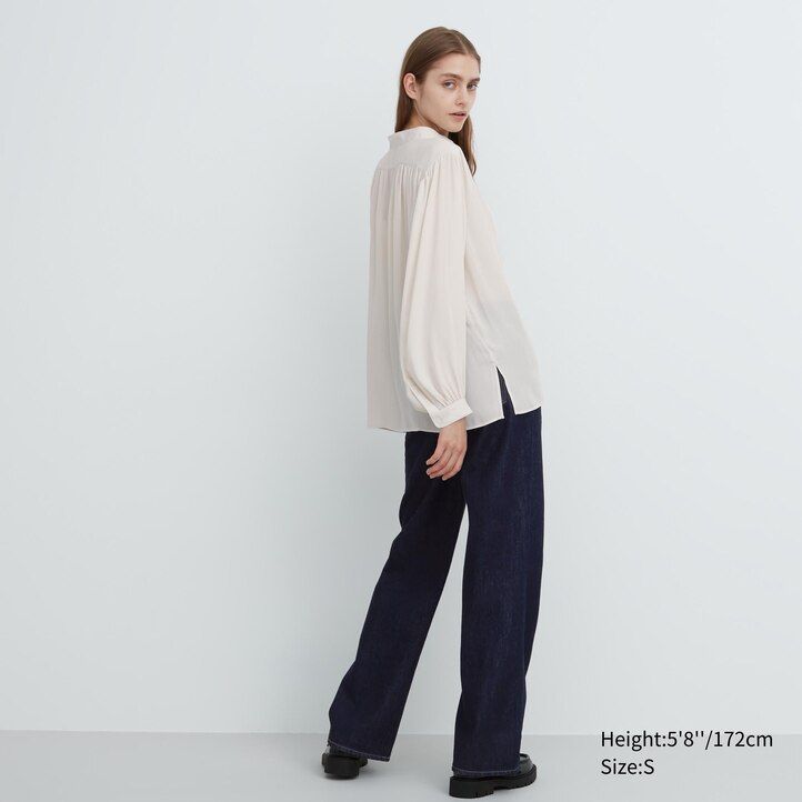 blusa volumen uniqlo para mujer blanca