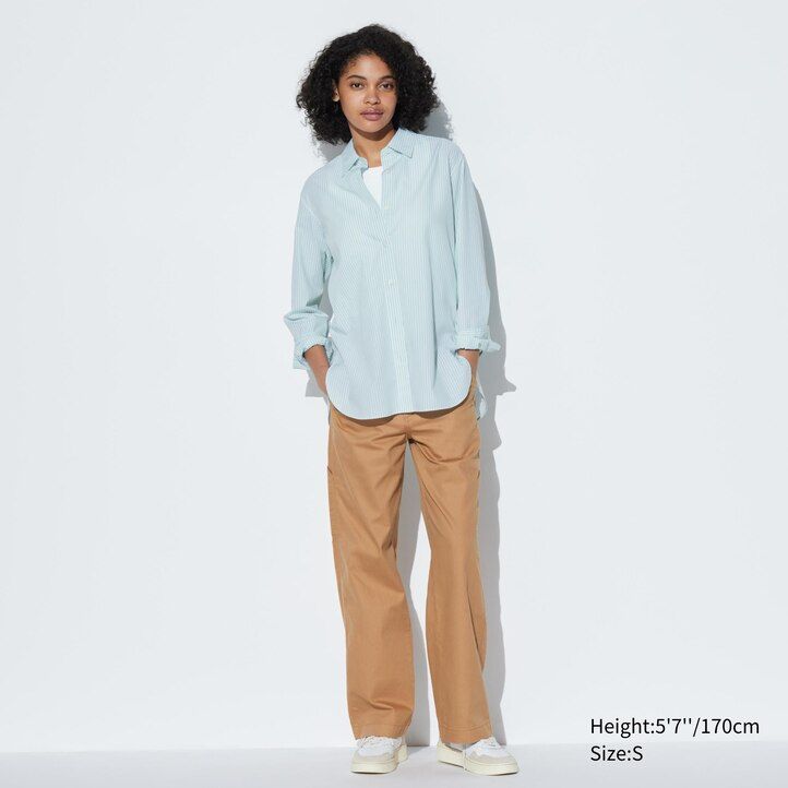 blusa de mujer uniqlo de algodón extrafino con mangas a rayas verde