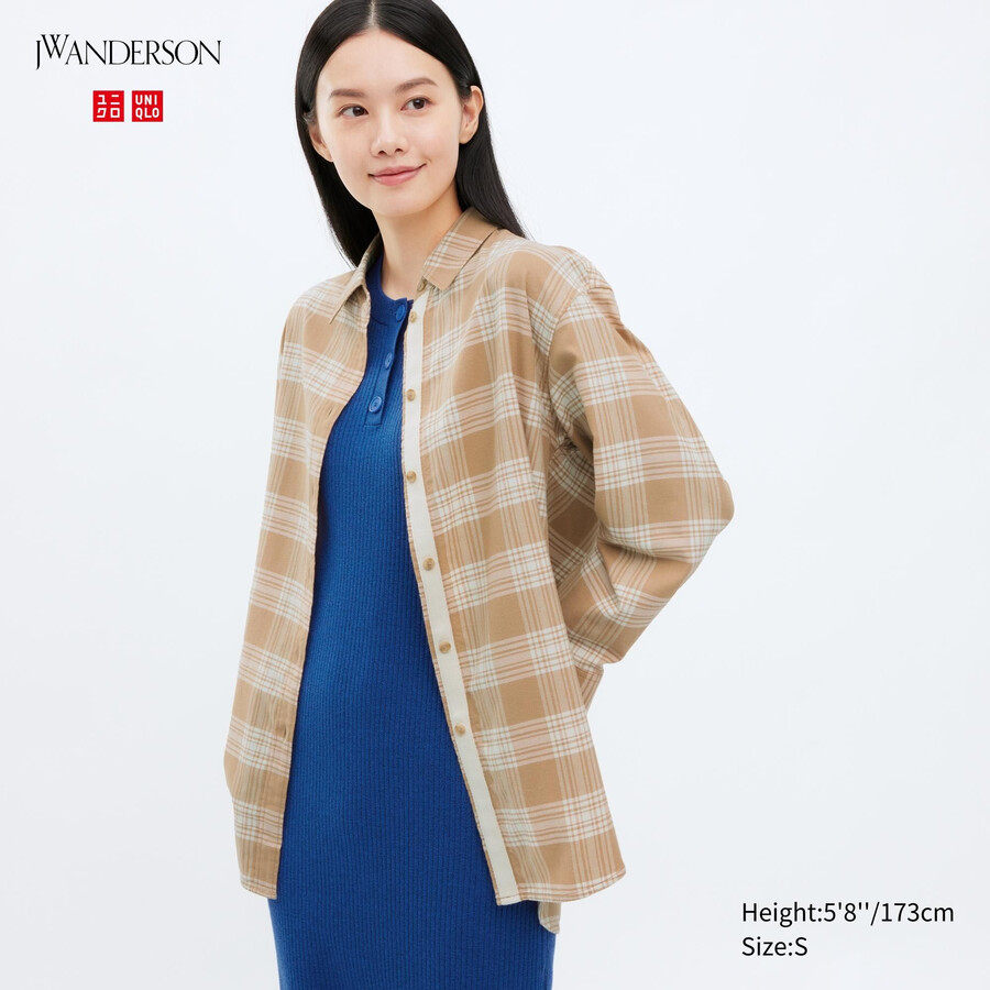 blusa de franela a cuadros uniqlo para mujer en beige