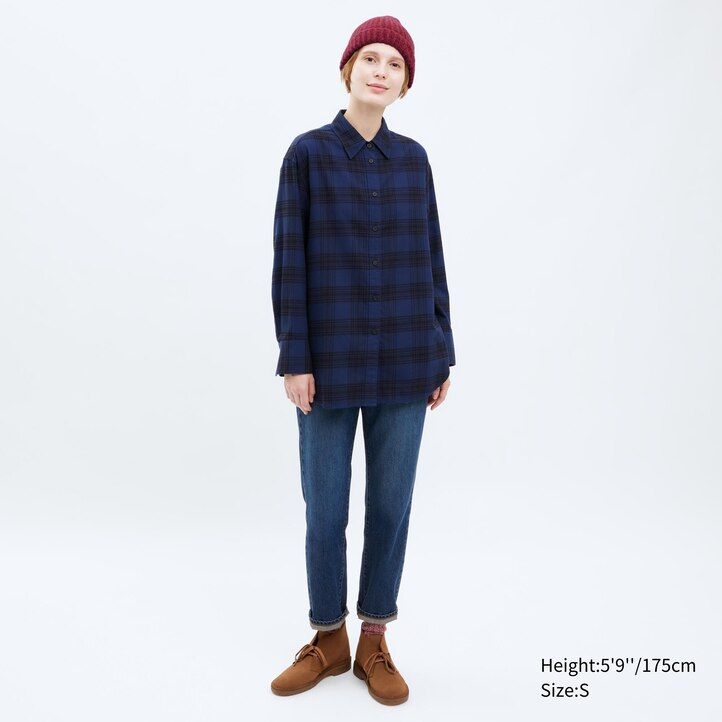 blusa de franela a cuadros uniqlo para mujer en beige