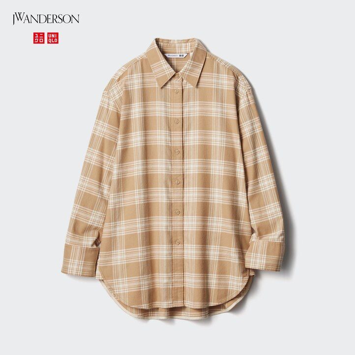 blusa de franela a cuadros uniqlo para mujer en beige