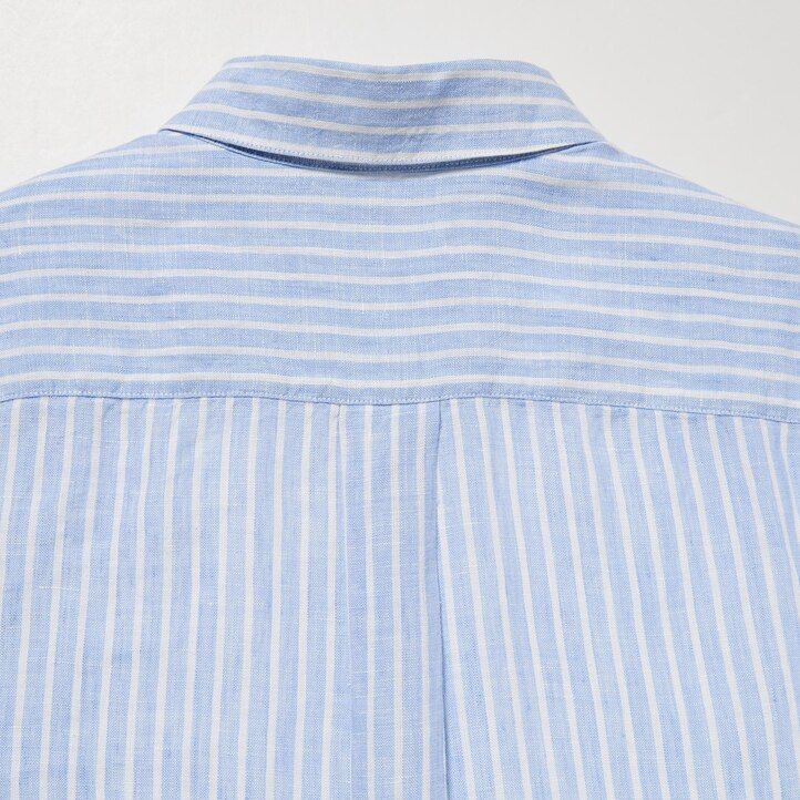blusa de lino premium uniqlo 100 con mangas a rayas para mujer color azul claro