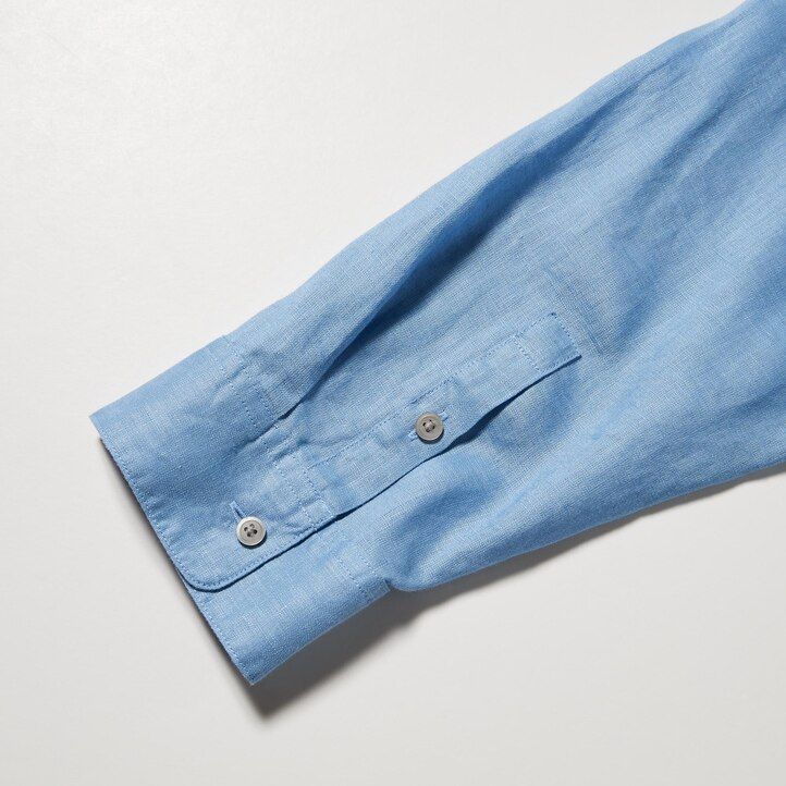 blusa de mujer uniqlo de lino premium 100 con cuello alto y mangas 34 color azul