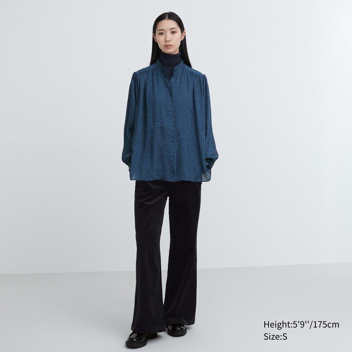 blusa uniqlo estampada con volumen azul para mujer
