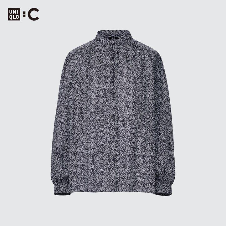 blusa uniqlo estampada con volumen azul para mujer