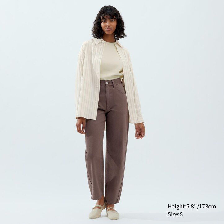 blusa de rayas drapeadas con mangas uniqlo para mujer en beige
