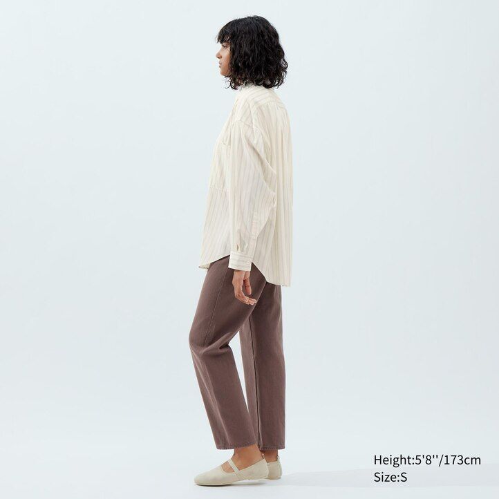 blusa de rayas drapeadas con mangas uniqlo para mujer en beige
