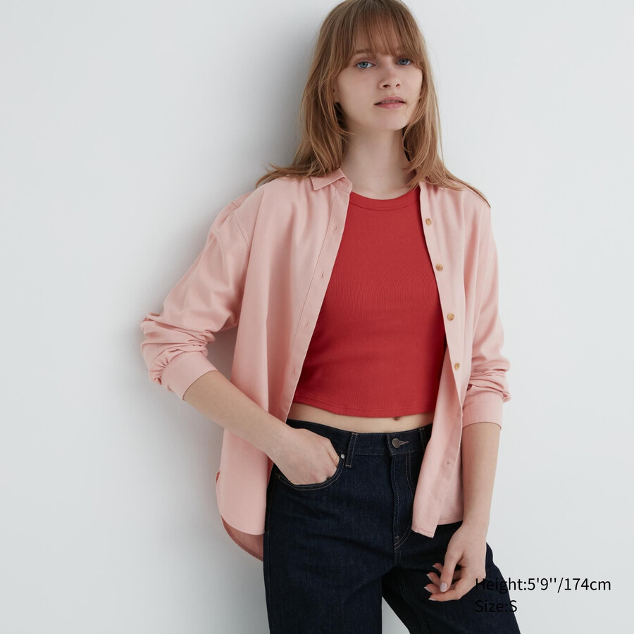 blusa uniqlo rosa con mangas suaves y cepilladas para mujer