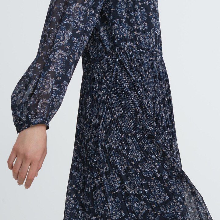 vestido plisado de gasa con mangas estampadas para mujer de uniqlo blanco