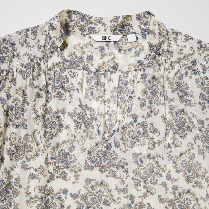 vestido plisado de gasa con mangas estampadas para mujer de uniqlo blanco
