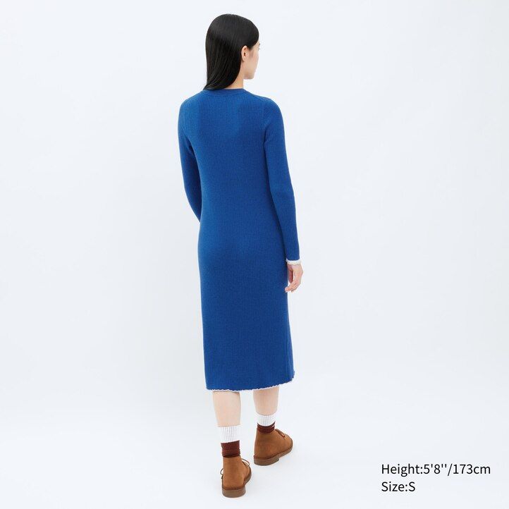vestido rojo con mangas de punto acanalado para mujer de uniqlo