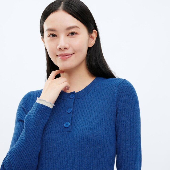 vestido rojo con mangas de punto acanalado para mujer de uniqlo