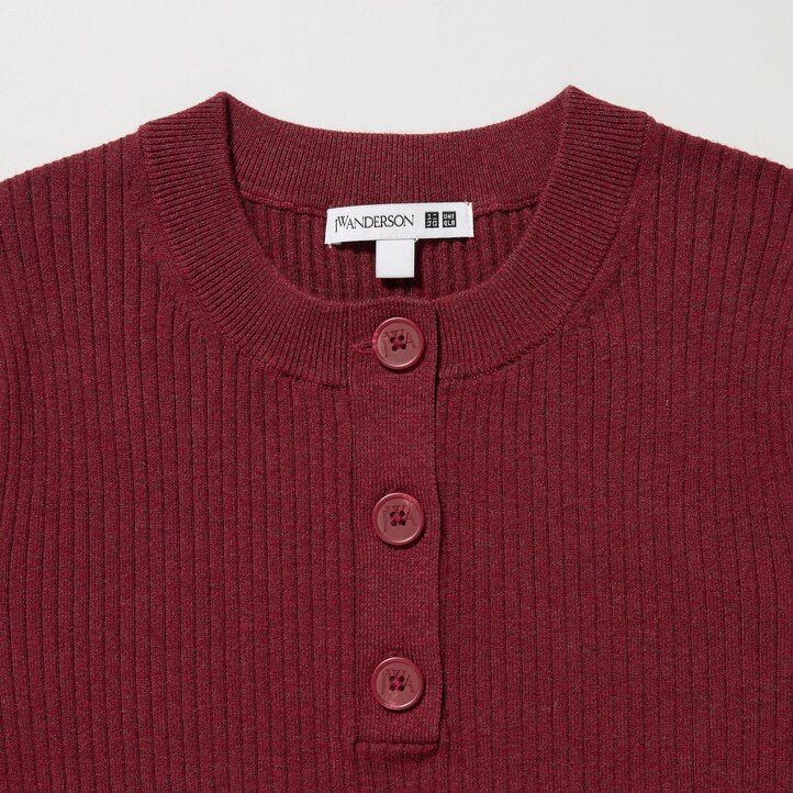 vestido rojo con mangas de punto acanalado para mujer de uniqlo
