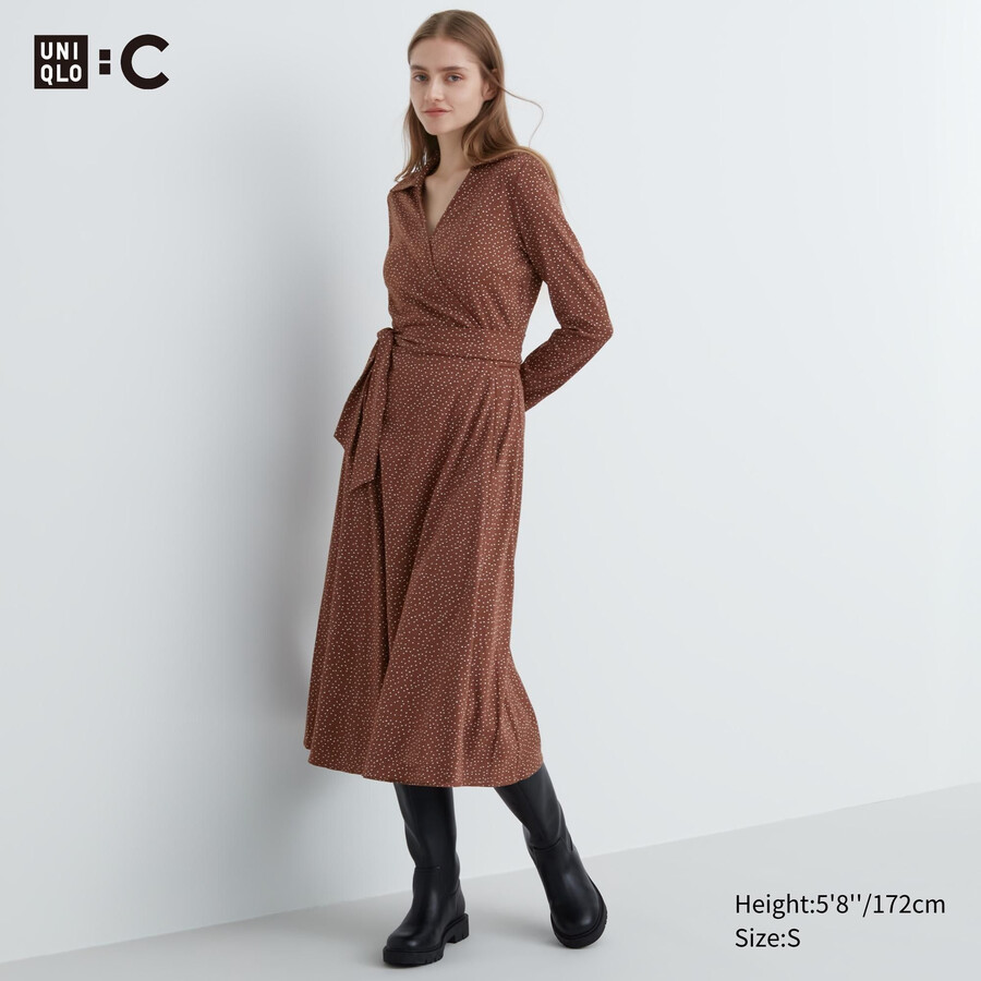 vestido cruzado con mangas estampadas de uniqlo marrón para mujer