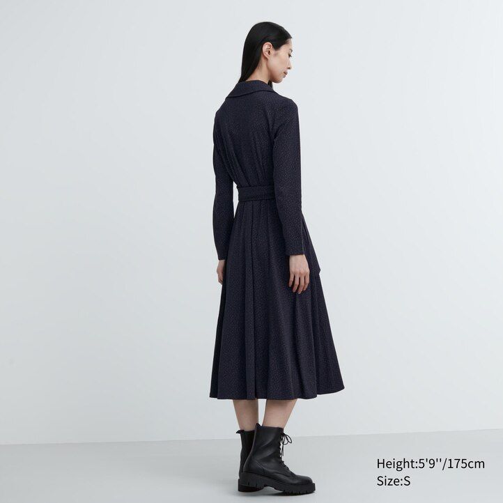 vestido cruzado con mangas estampadas de uniqlo marrón para mujer