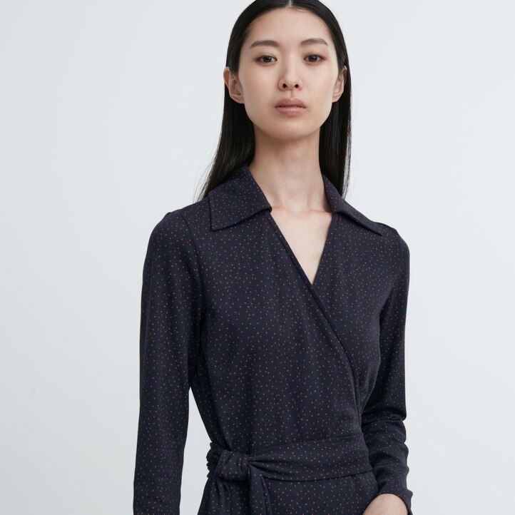 vestido cruzado con mangas estampadas de uniqlo marrón para mujer