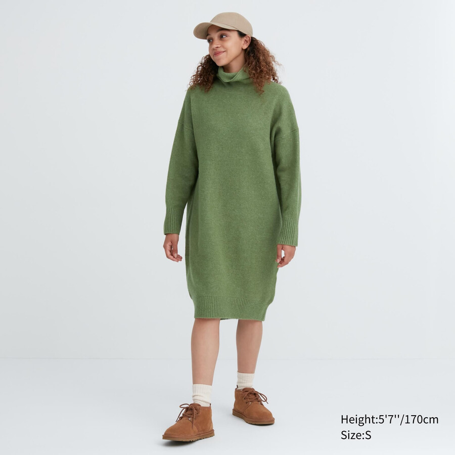 vestido verde con mangas de hilo souffle de uniqlo para mujer
