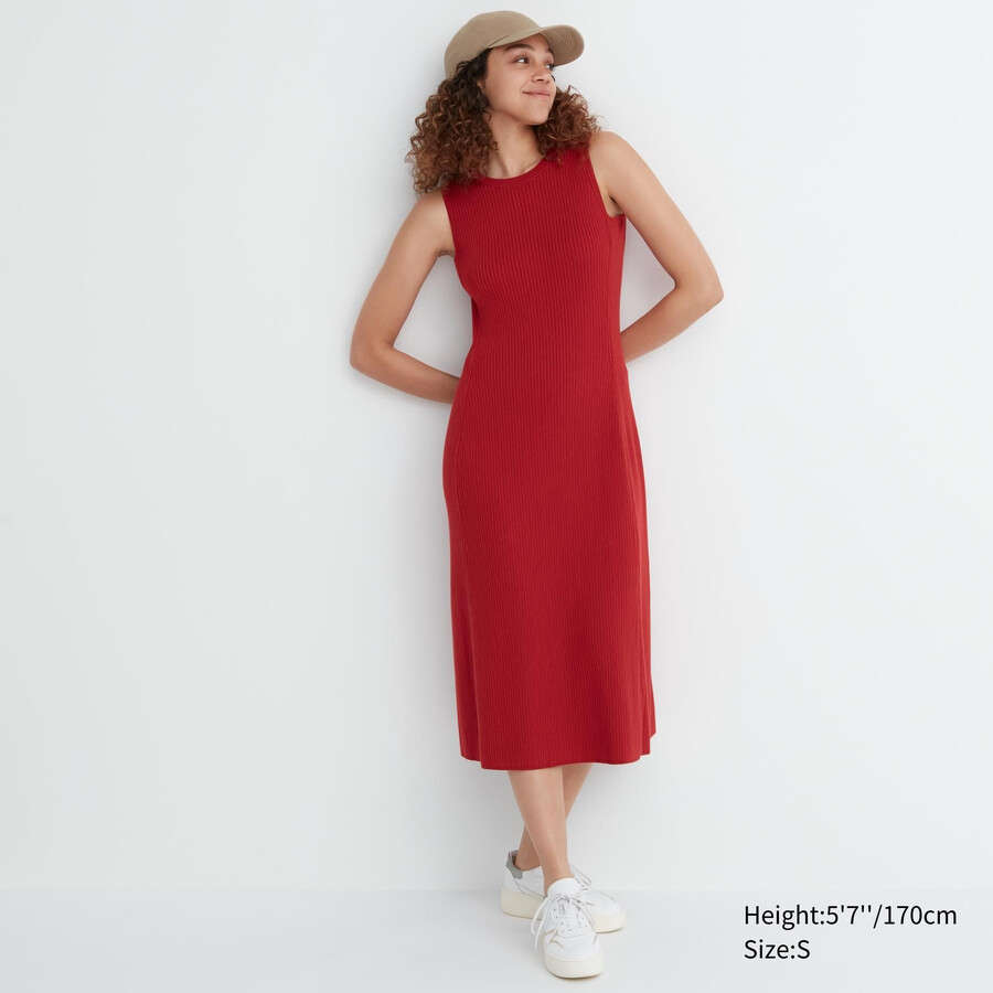 vestido sin mangas de punto de mezcla de algodón uniqlo para mujer rojo
