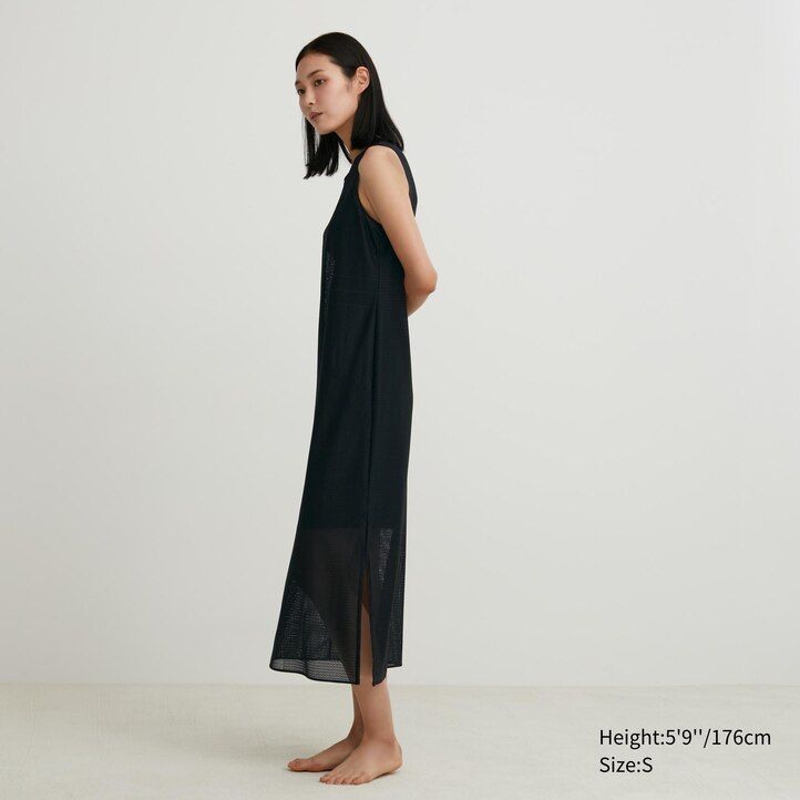 vestido maxi sin mangas de malla uniqlo marrón para mujer