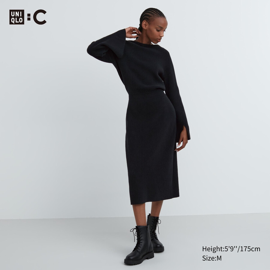 vestido de punto con mangas y cuello barco para mujer de uniqlo color negro