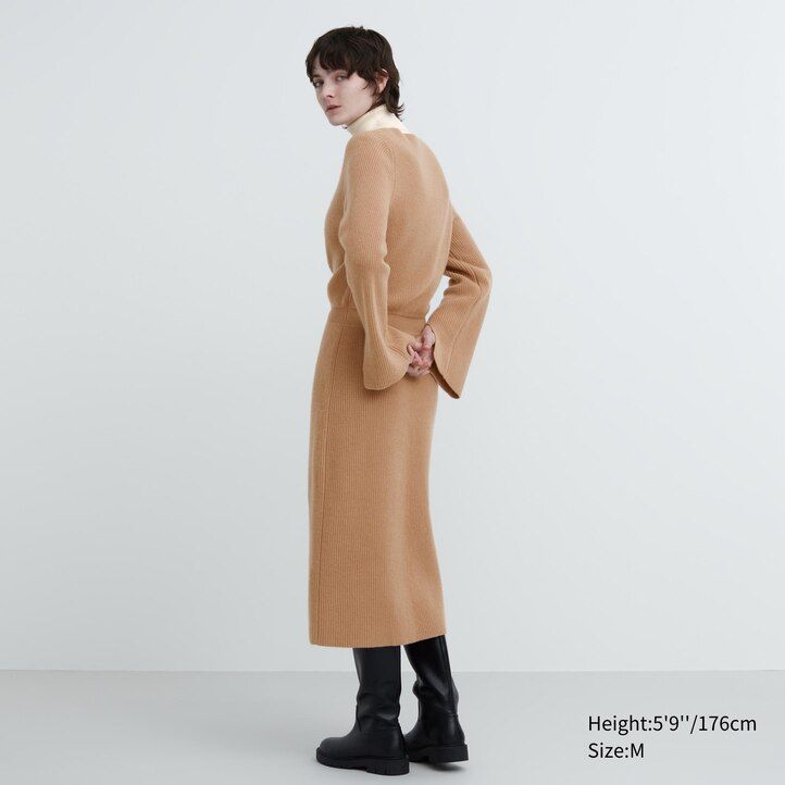 vestido de punto con mangas y cuello barco para mujer de uniqlo color negro