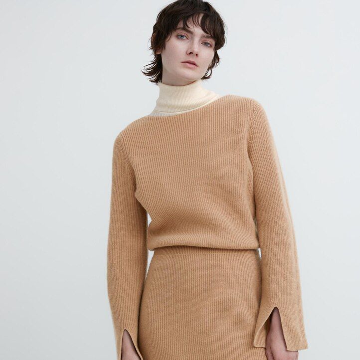 vestido de punto con mangas y cuello barco para mujer de uniqlo color negro