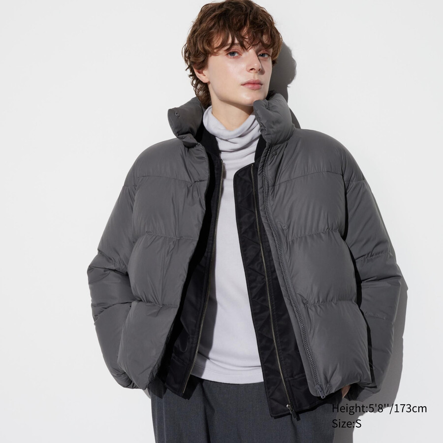 chaquetas de plumón nanodiseñado uniqlo powder soft de color gris para mujer