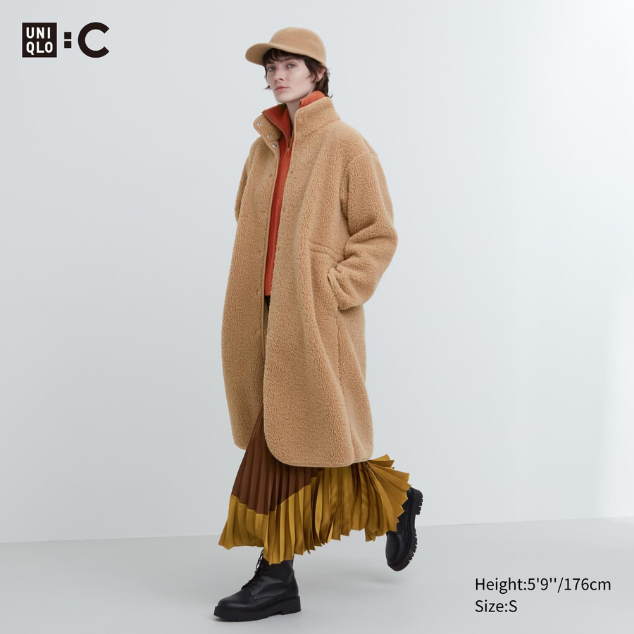 chaquetas de cuello alto con forro polar uniqlo para mujer en beige