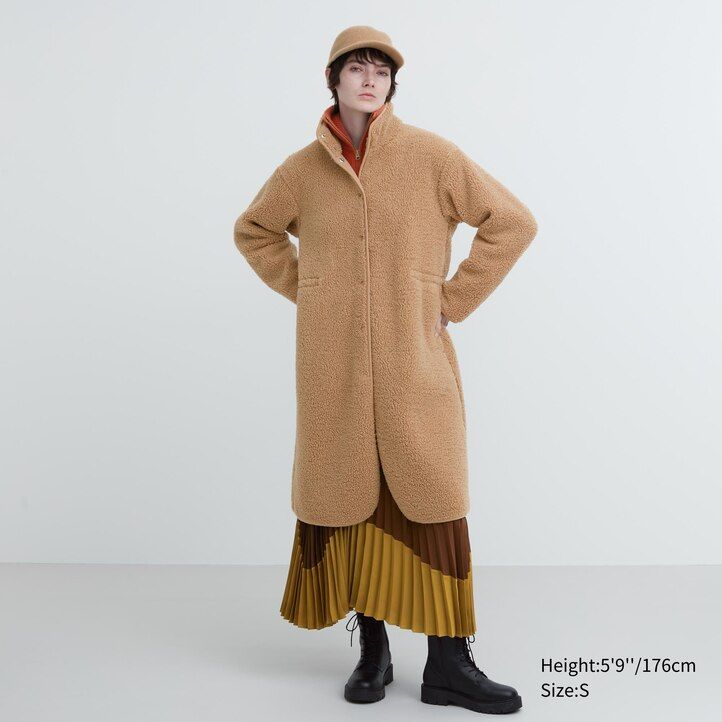 chaquetas de cuello alto con forro polar uniqlo para mujer en beige