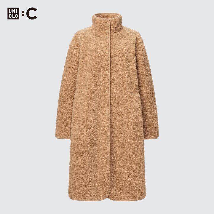 chaquetas de cuello alto con forro polar uniqlo para mujer en beige