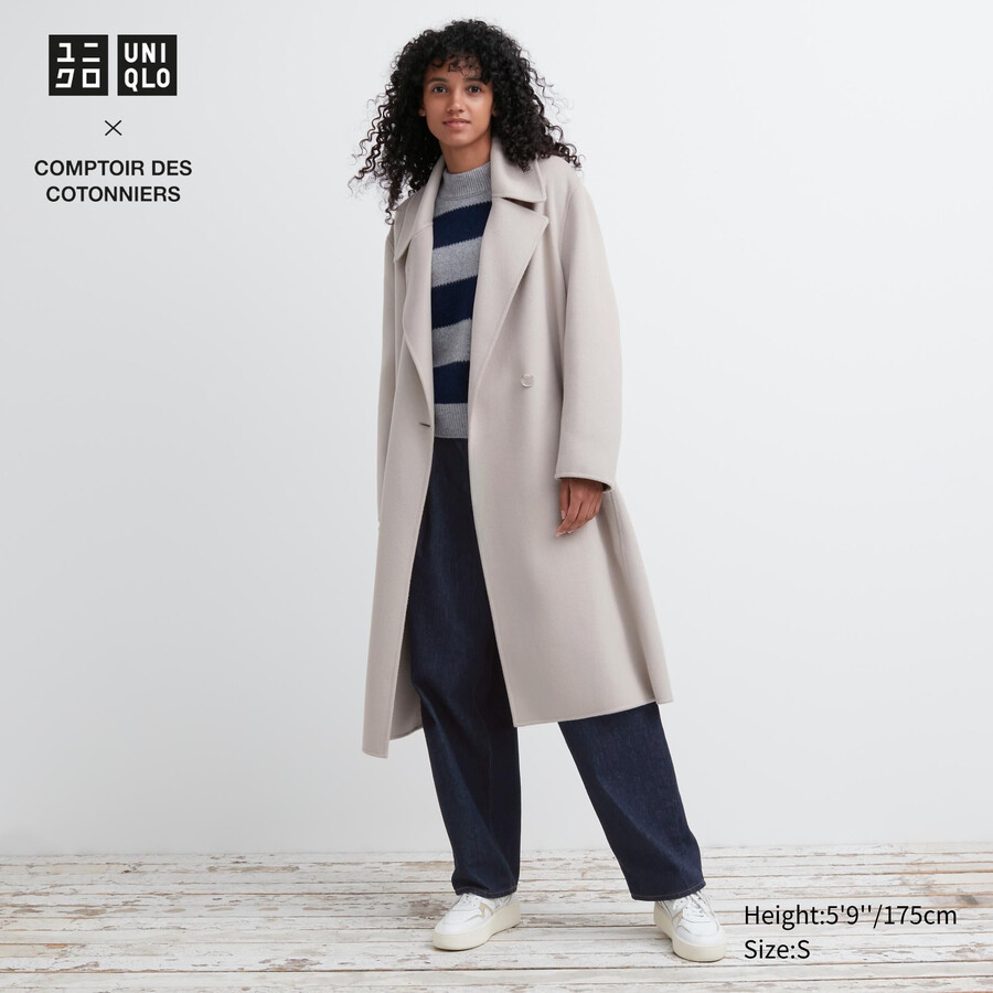 chaquetas cruzadas de mezcla de lana uniqlo para mujer en beige