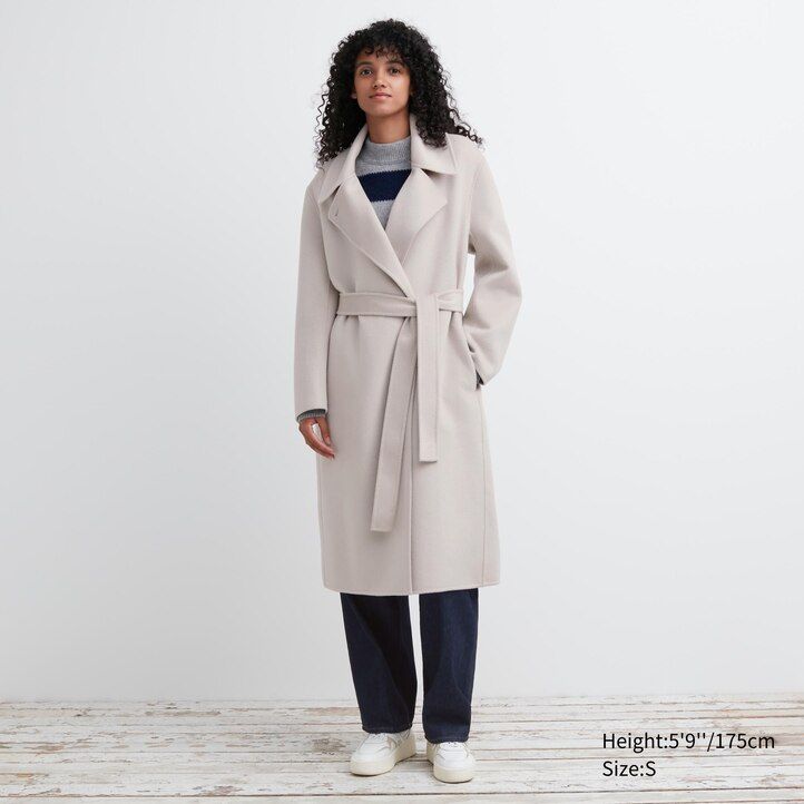 chaquetas cruzadas de mezcla de lana uniqlo para mujer en beige