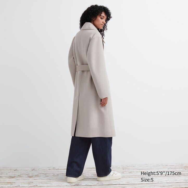 chaquetas cruzadas de mezcla de lana uniqlo para mujer en beige