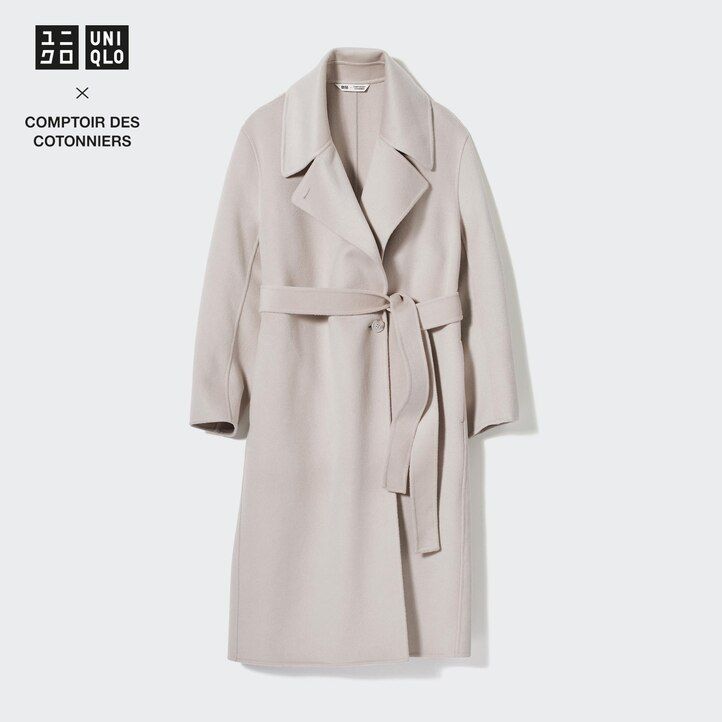 chaquetas cruzadas de mezcla de lana uniqlo para mujer en beige