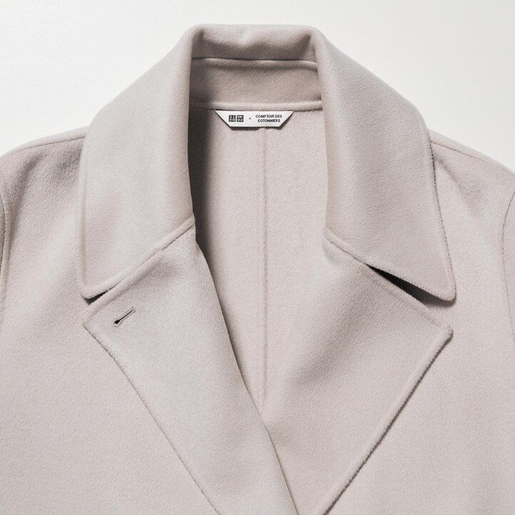 chaquetas cruzadas de mezcla de lana uniqlo para mujer en beige