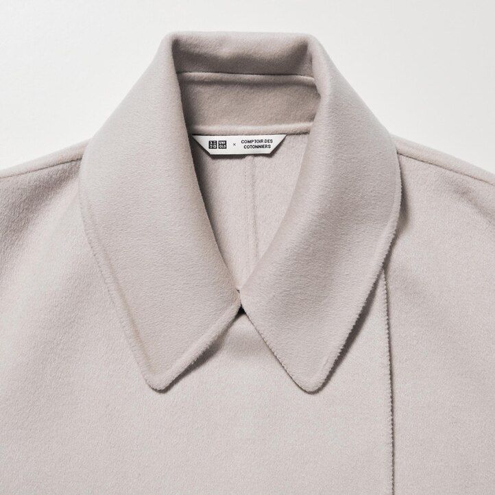 chaquetas cruzadas de mezcla de lana uniqlo para mujer en beige