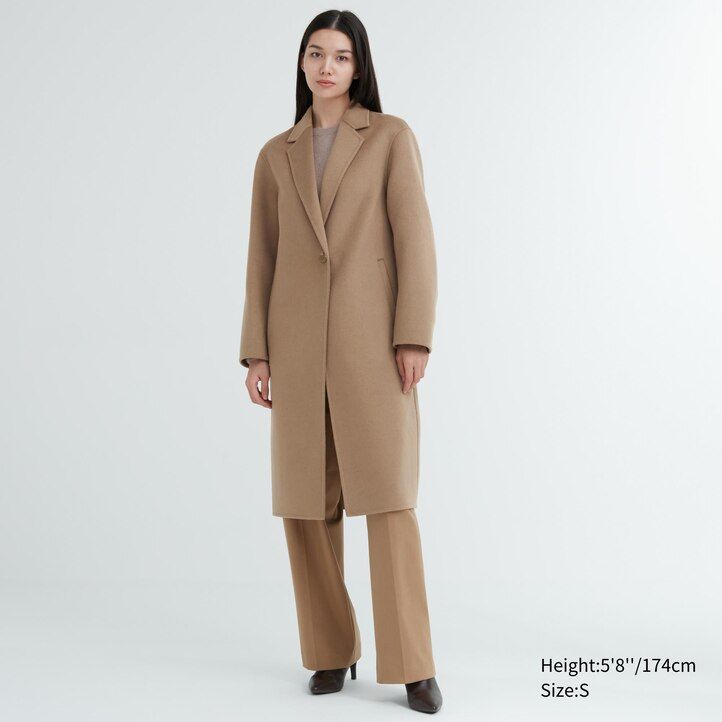 chaquetas de mezcla de lana uniqlo para mujer en beige