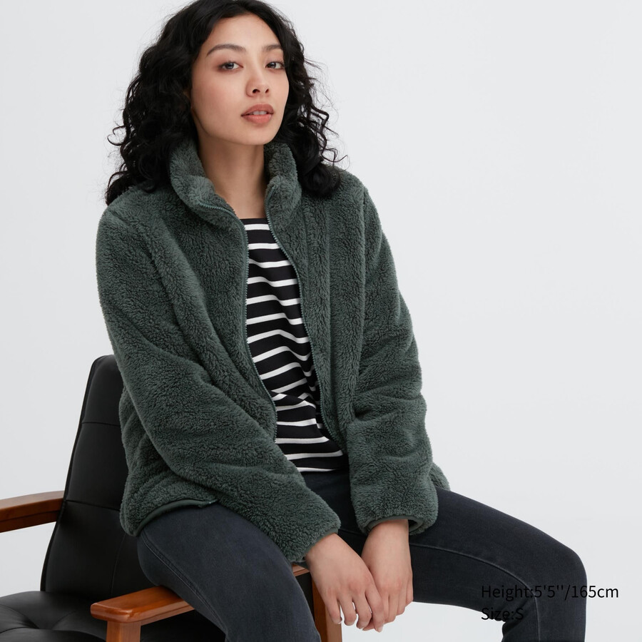chaquetas uniqlo fluffy fleece con cremallera para mujer verde oscuro