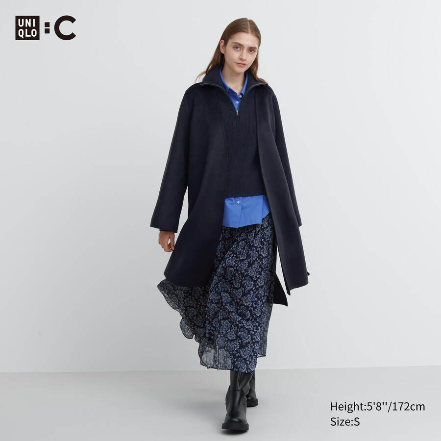 chaquetas cruzadas de mezcla de lana uniqlo para mujer color azul marino