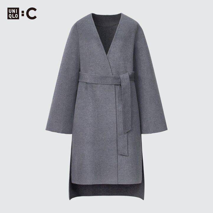 chaquetas cruzadas de mezcla de lana uniqlo para mujer color azul marino