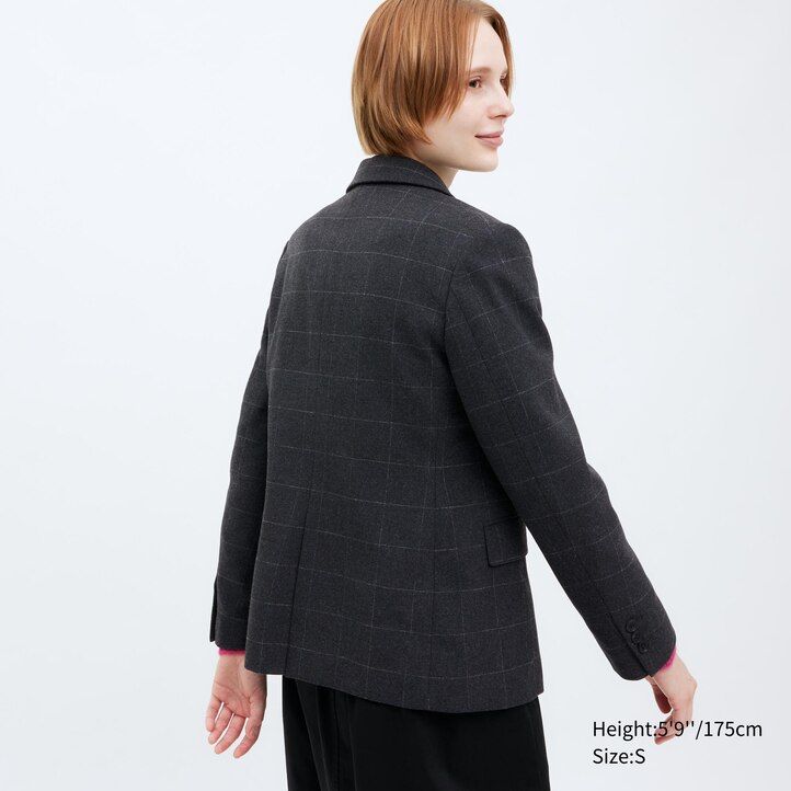 chaquetas de cuadros de botonadura sencilla uniqlo para mujer en gris oscuro