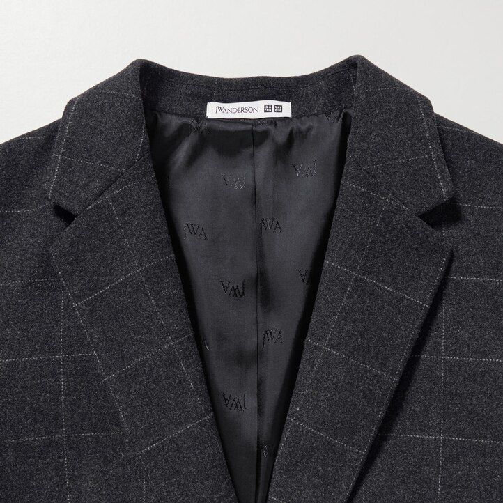 chaquetas de cuadros de botonadura sencilla uniqlo para mujer en gris oscuro
