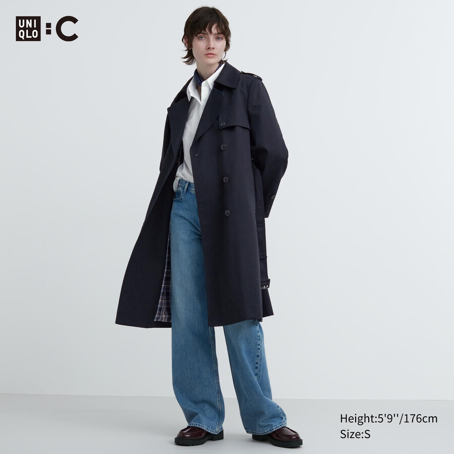 chaquetas uniqlo trench para mujer azul marino