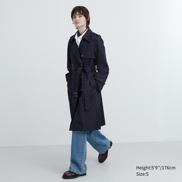 chaquetas uniqlo trench para mujer azul marino