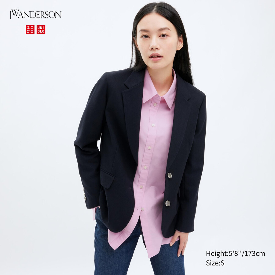 chaquetas de botonadura sencilla uniqlo para mujer en azul marino