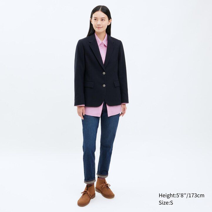 chaquetas de botonadura sencilla uniqlo para mujer en azul marino