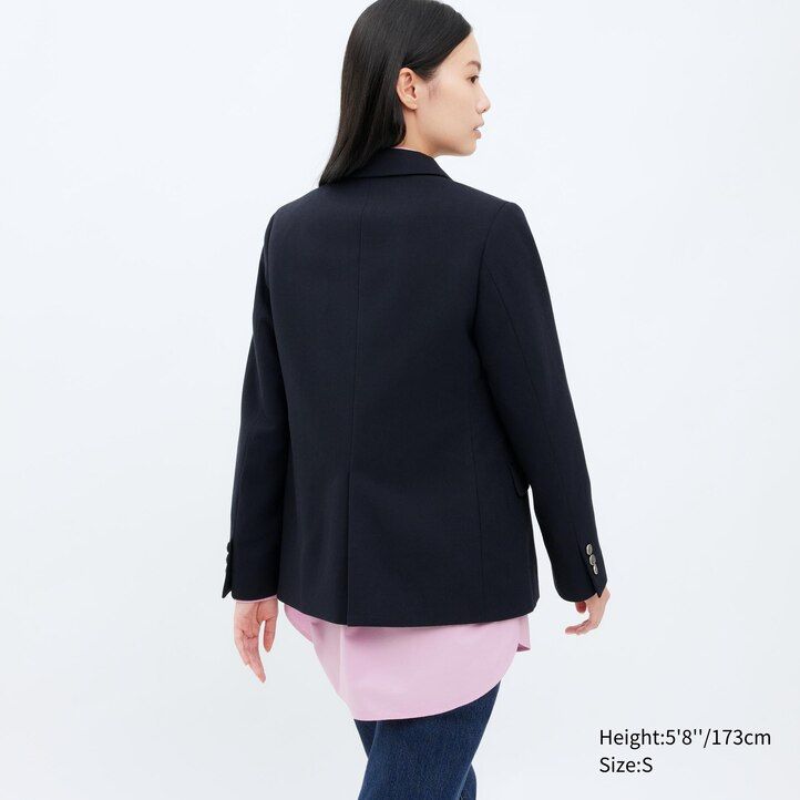 chaquetas de botonadura sencilla uniqlo para mujer en azul marino