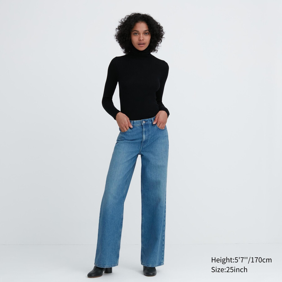 vaqueros holgados de tiro bajo uniqlo para mujer en azul