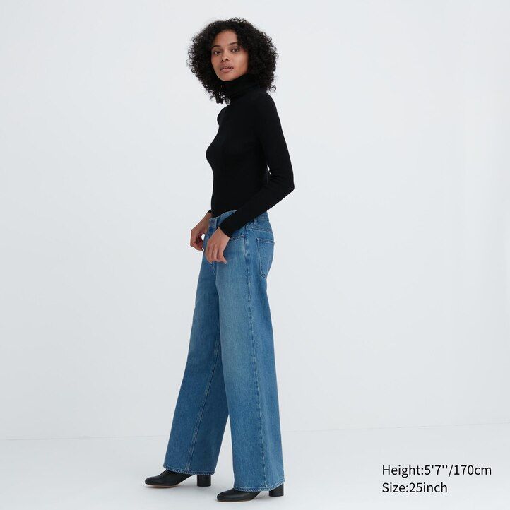 vaqueros holgados de tiro bajo uniqlo para mujer en azul