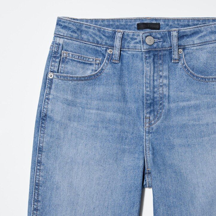 vaqueros ajustados de pierna recta y largo hasta el tobillo uniqlo para mujer color azul marino